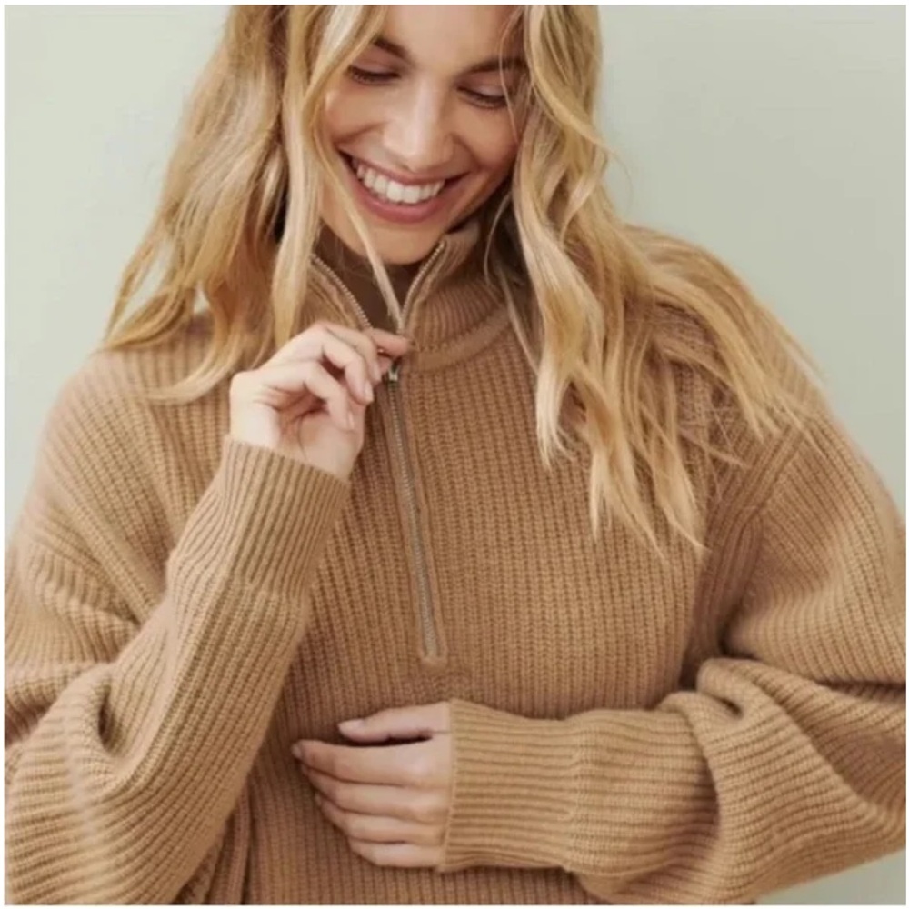Jenni Kayne Half Zip Cashmere Fisherman Sweater Small